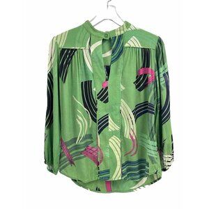 The Odells Kelly Green Peasant Blouse Print Popover Top Sz XS